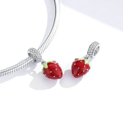 Jorrio Small Cute Sweetheart Strawberry Fruit Sterling Silver Charm