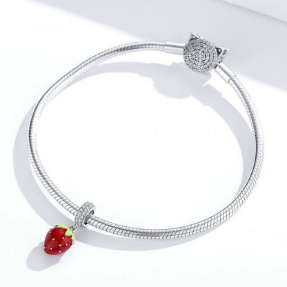 Jorrio Small Cute Sweetheart Strawberry Fruit Sterling Silver Charm