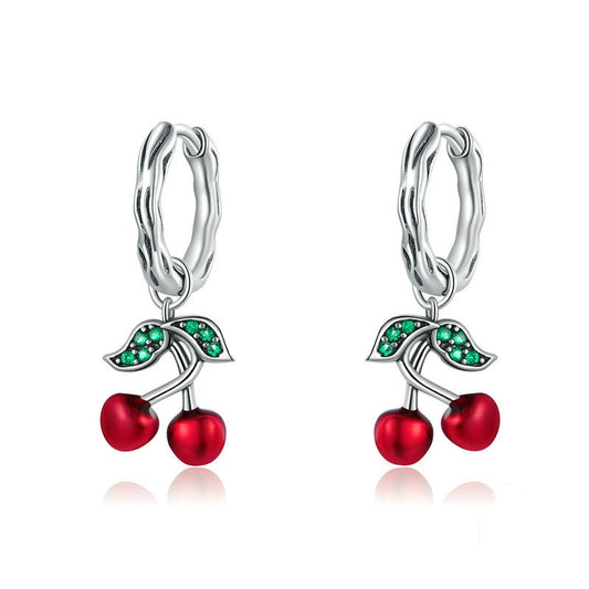 Jorrio Sweet Red Cherry Sterling Silver Earrings