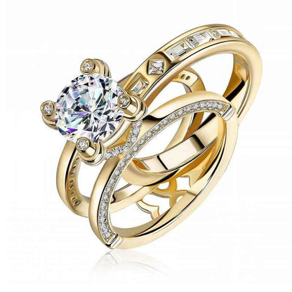 Jorrio handmade white round cut vintage 2 pcs sterling silver bridal ring set