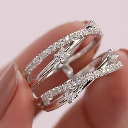 Jorrio handmade created diamond round cut 2 pcs sterling silver wedding ring bridal set