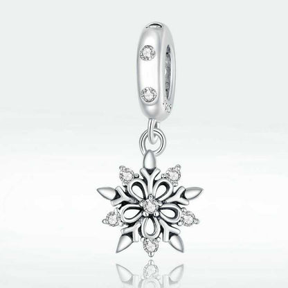 Jorrio Handmade Christmas Crystal Snowflake Sterling Silver Charms