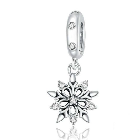 Jorrio Handmade Christmas Crystal Snowflake Sterling Silver Charms