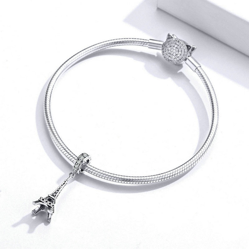 Jorrio Vintage Romantic Building Hollow Tower Sterling Silver Charm