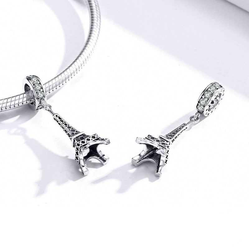 Jorrio Vintage Romantic Building Hollow Tower Sterling Silver Charm