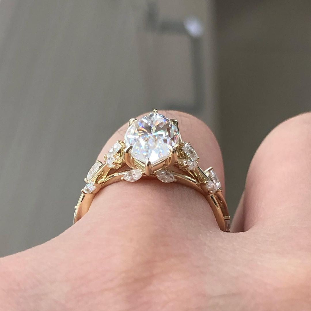 Jorrio marquise cut  created diamond wedding ring sterling silver engagement ring