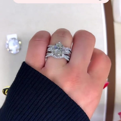 Jorrio handmade 1 ct marquise cut 2 pieces vintage sterling silver bridal ring set