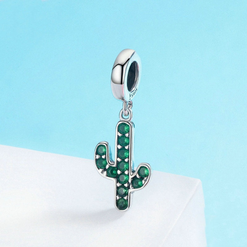 Jorrio Classic Fashion Green Cactus Sterling Silver Charm