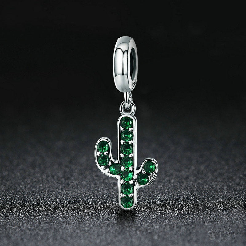 Jorrio Classic Fashion Green Cactus Sterling Silver Charm