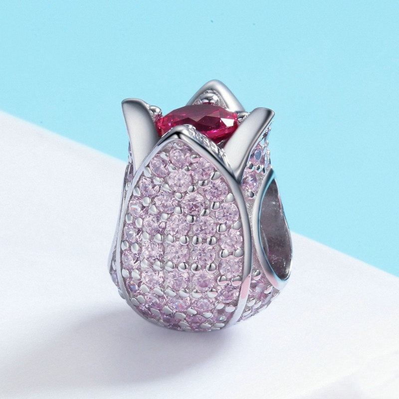 Jorrio Classic Fashion Pink Tulip Sterling Silver Charm