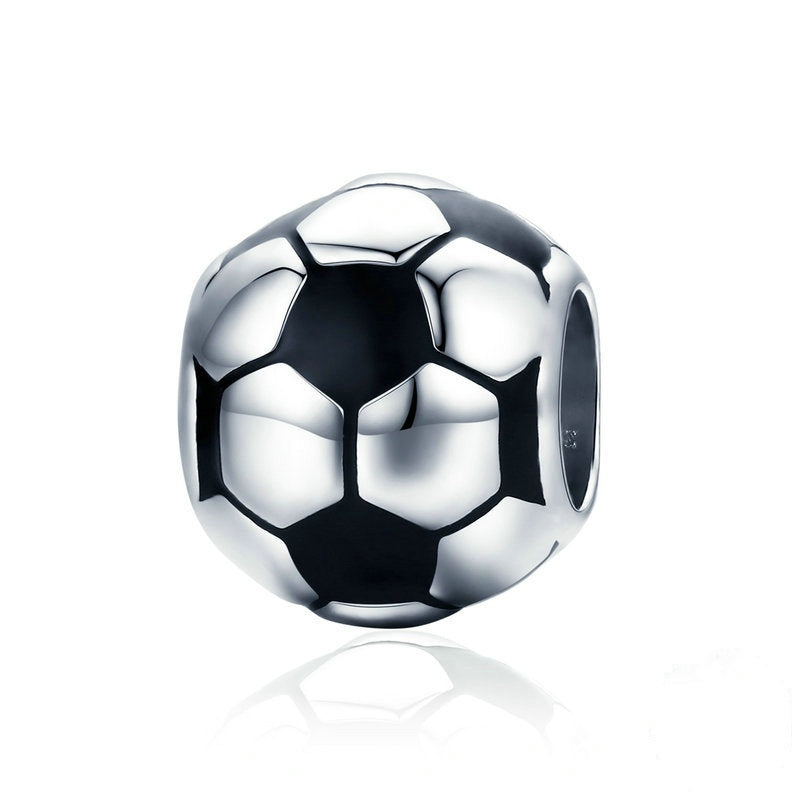 Jorrio Sports Black&White Football Sterling Silver Charm