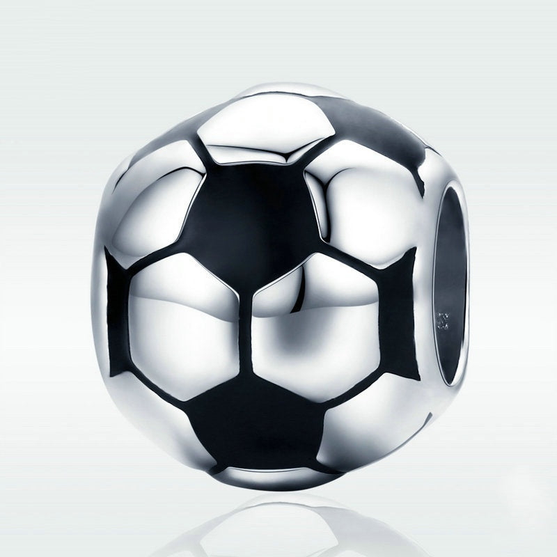 Jorrio Sports Black&White Football Sterling Silver Charm