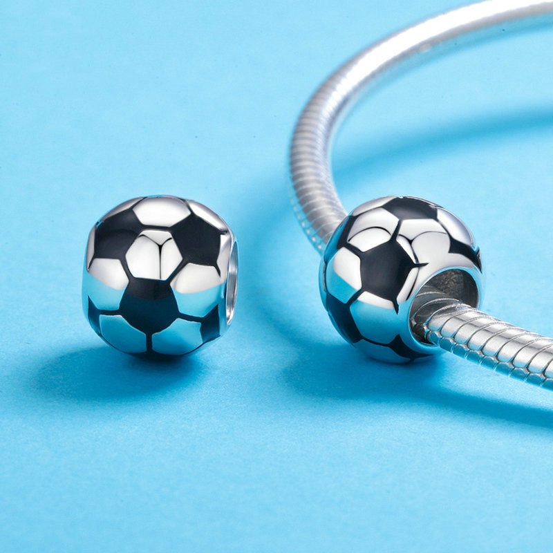 Jorrio Sports Black&White Football Sterling Silver Charm