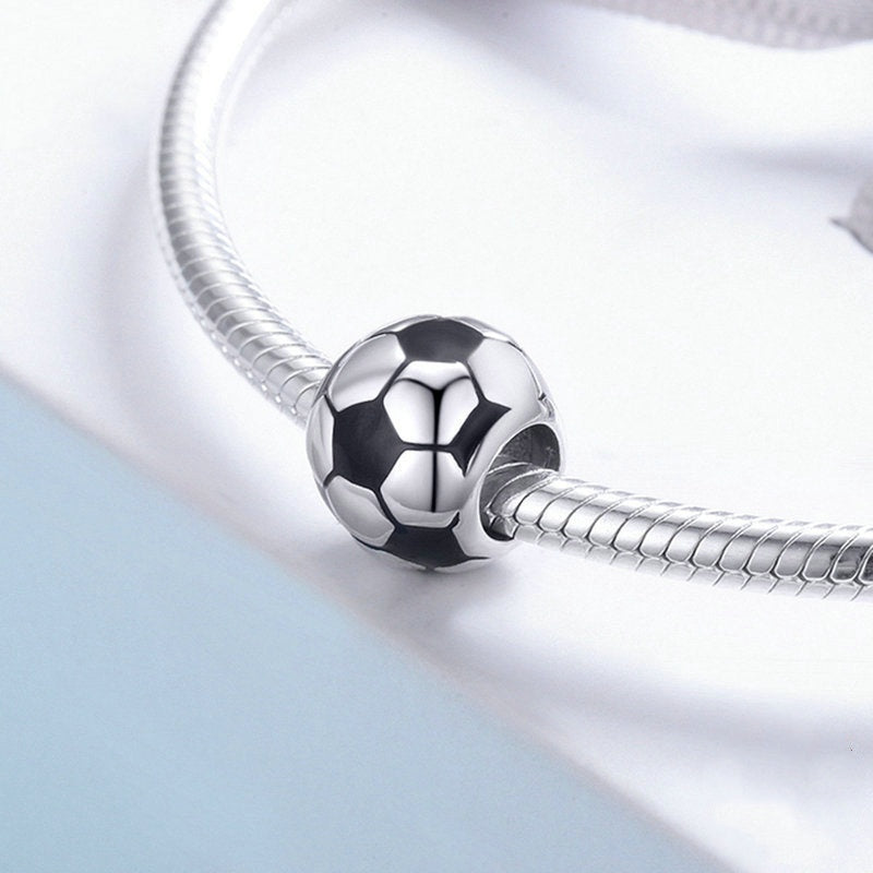 Jorrio Sports Black&White Football Sterling Silver Charm