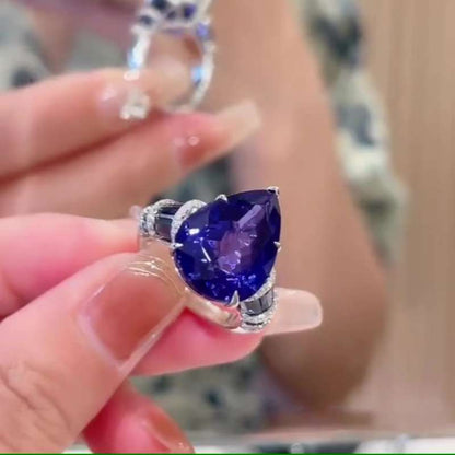 Jorrio handmade 4 ct sapphire pear cut vintage sterling silver engagement ring
