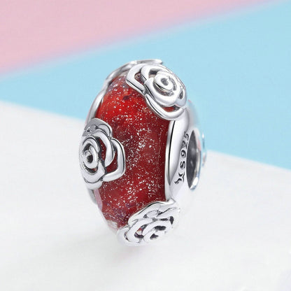 Jorrio Red Vintage Rose Sterling Silver Charm