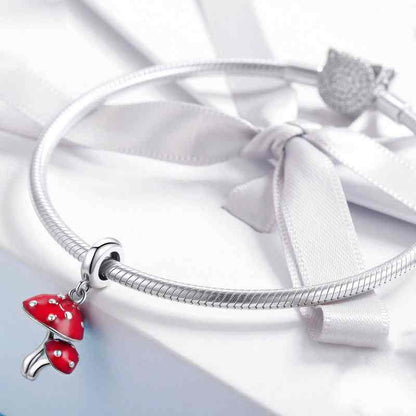 Jorrio Fashion Red Double Mushroom Sterling Silver Charm