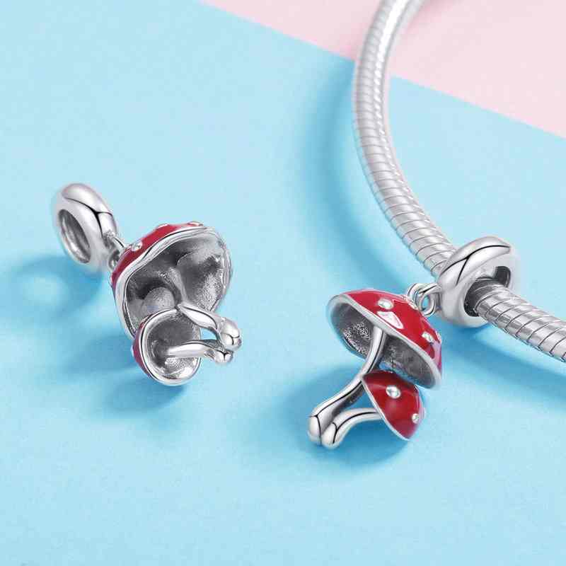 Jorrio Fashion Red Double Mushroom Sterling Silver Charm