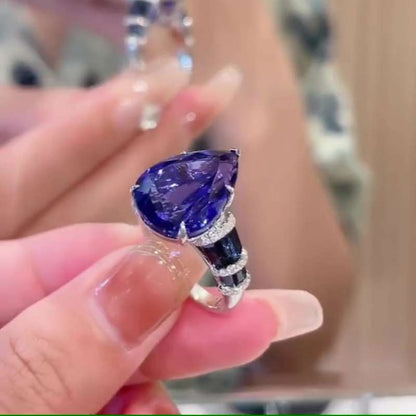 Jorrio handmade 4 ct sapphire pear cut vintage sterling silver engagement ring