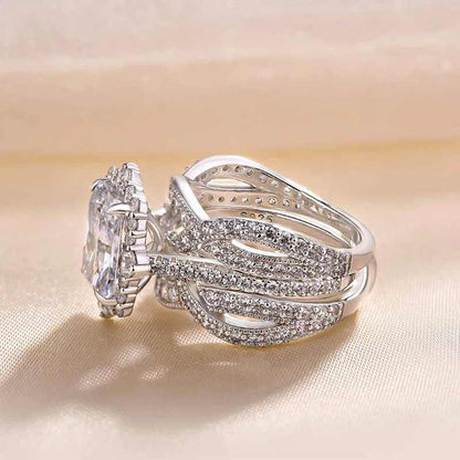 Jorrio handmade 3 ct radiant cut vintage 2pcs sterling silver wedding ring set