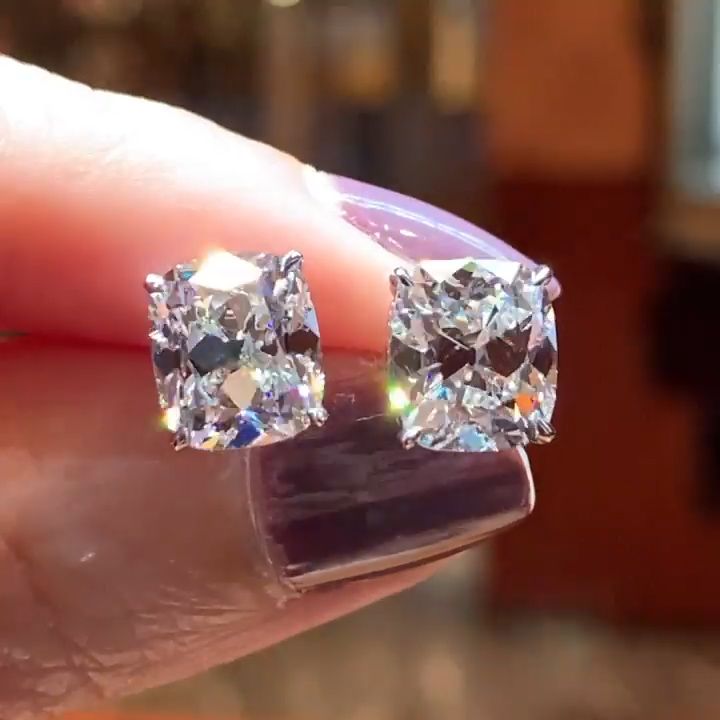 Jorrio Handmade Cushion Cut  Created Diamond  Earrings