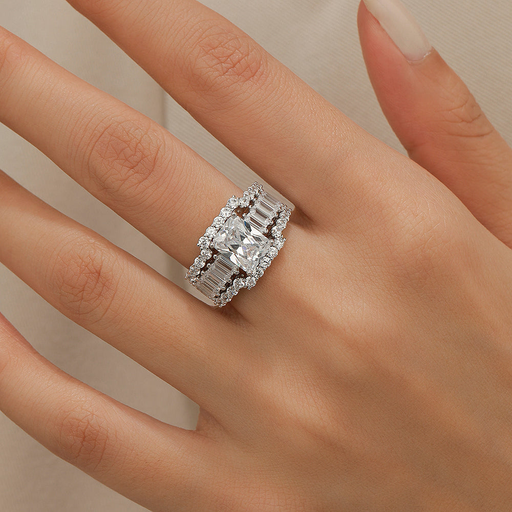 Jorrio handmade diamond vintage radiant cut wedding ring 3pcs bridal set