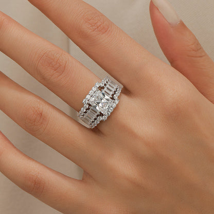Jorrio handmade diamond vintage radiant cut wedding ring 3pcs bridal set