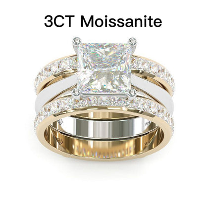 Jorrio handmade princess cut Moissanite two tone anniversary ring wedding ring bridal set