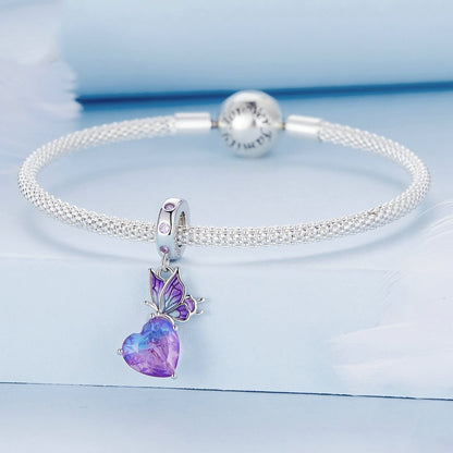 Jorrio Elegant Gradient Purple Heart Butterfly Sterling Silver Charm