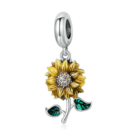 Jorrio Sparkling Fashion Sunflower Sterling Silver Charm