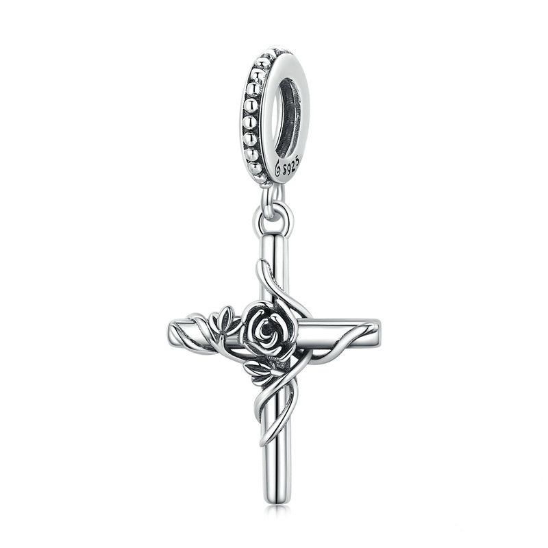 Jorrio Vintage Rose Cross Sterling Silver Charm