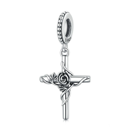 Jorrio Vintage Rose Cross Sterling Silver Charm