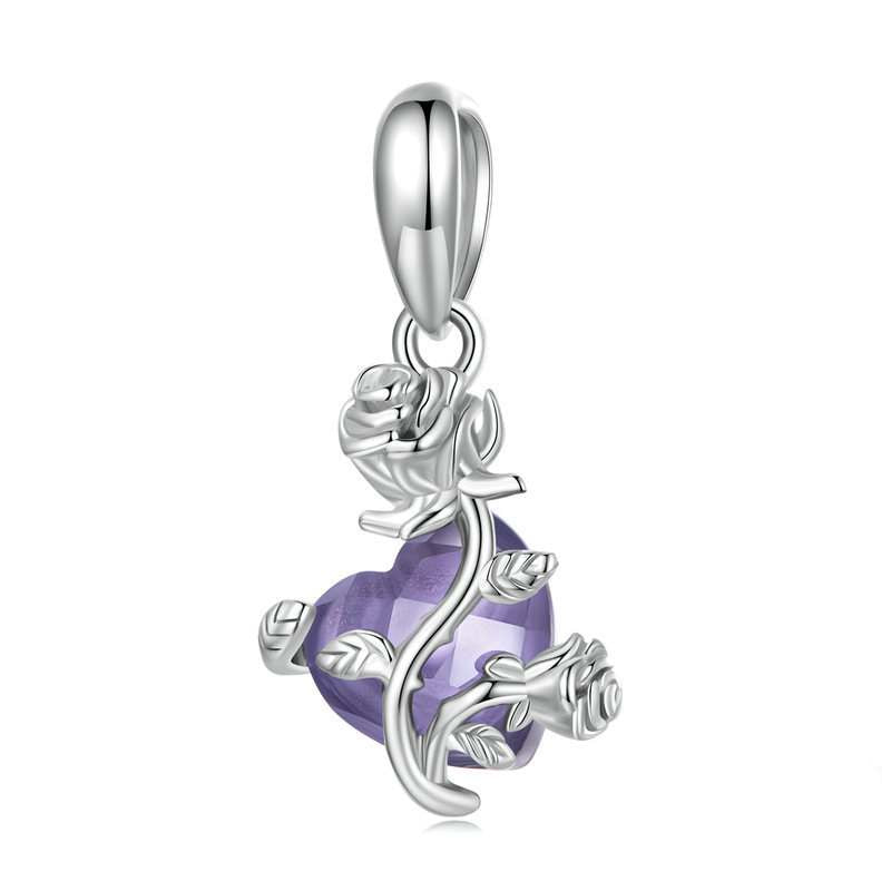 Jorrio Purple Love Elegant Rose Sterling Silver Charm