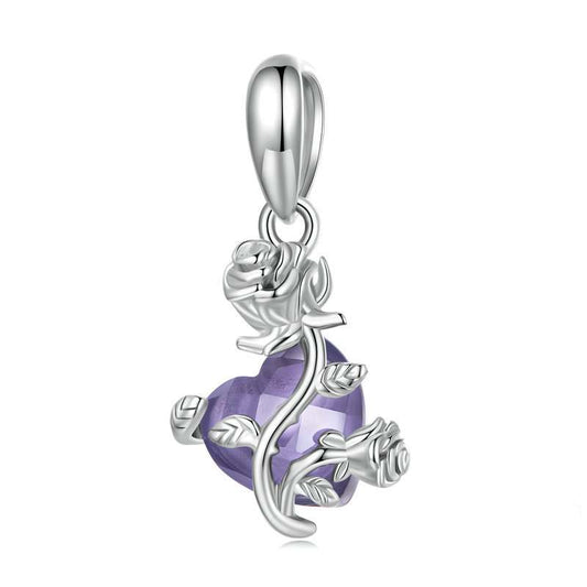 Jorrio Purple Love Elegant Rose Sterling Silver Charm