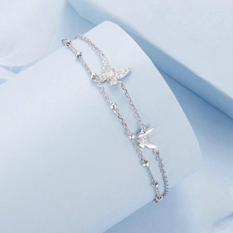 Jorrio Sweet Butterfly Double Sterling Silver Bracelet