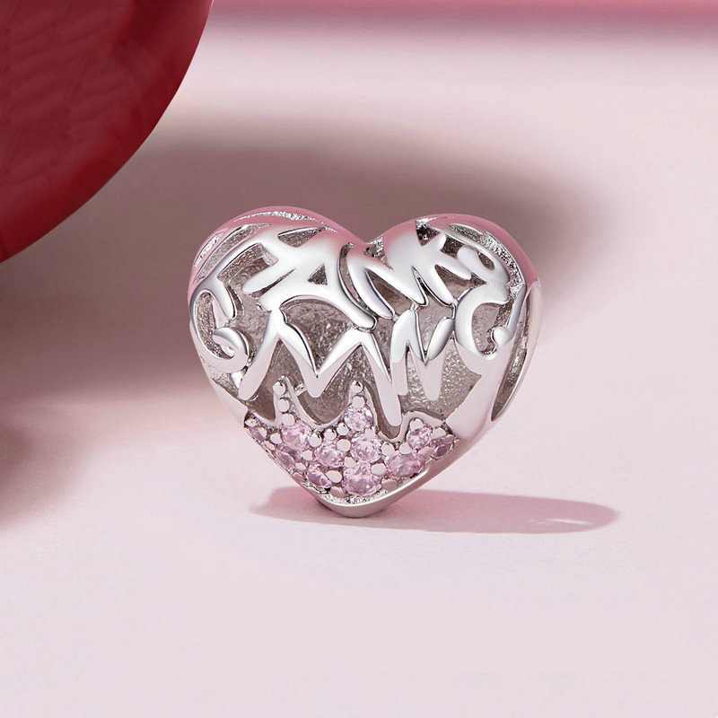 Jorrio Pink Heart Irregular Lette Sterling Silver Charm