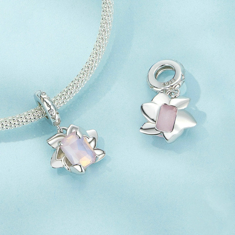 Jorrio Pink Cubic Flower Lotus Flower Sterling Silver Charm