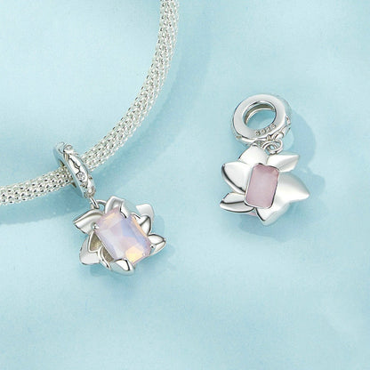Jorrio Pink Cubic Flower Lotus Flower Sterling Silver Charm