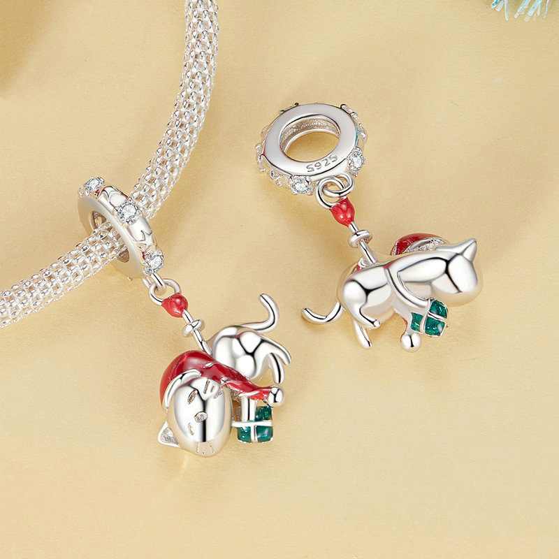 Jorrio Handmade Christmas Cute Cat Sterling Silver Charms