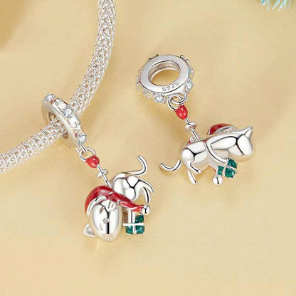 Jorrio Handmade Christmas Cute Cat Sterling Silver Charms