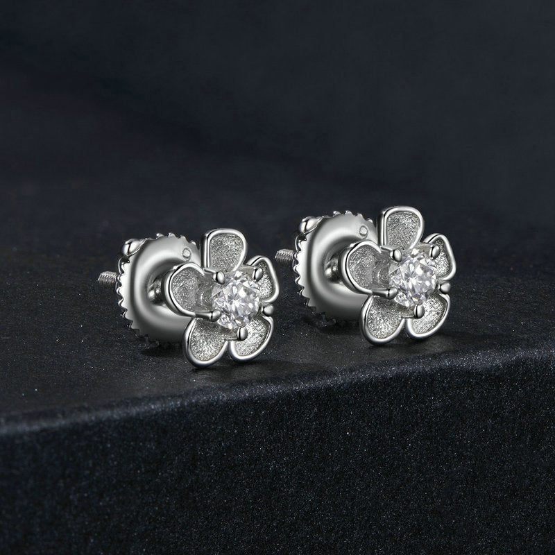 Jorrio simple delicate moissanite sakura flower sterling silver earrings