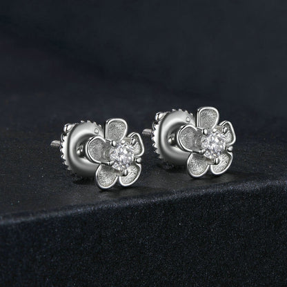 Jorrio simple delicate moissanite sakura flower sterling silver earrings