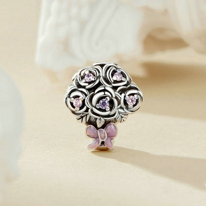 Jorrio Romantic Rose Hand Bouquet Sterling Silver Charm