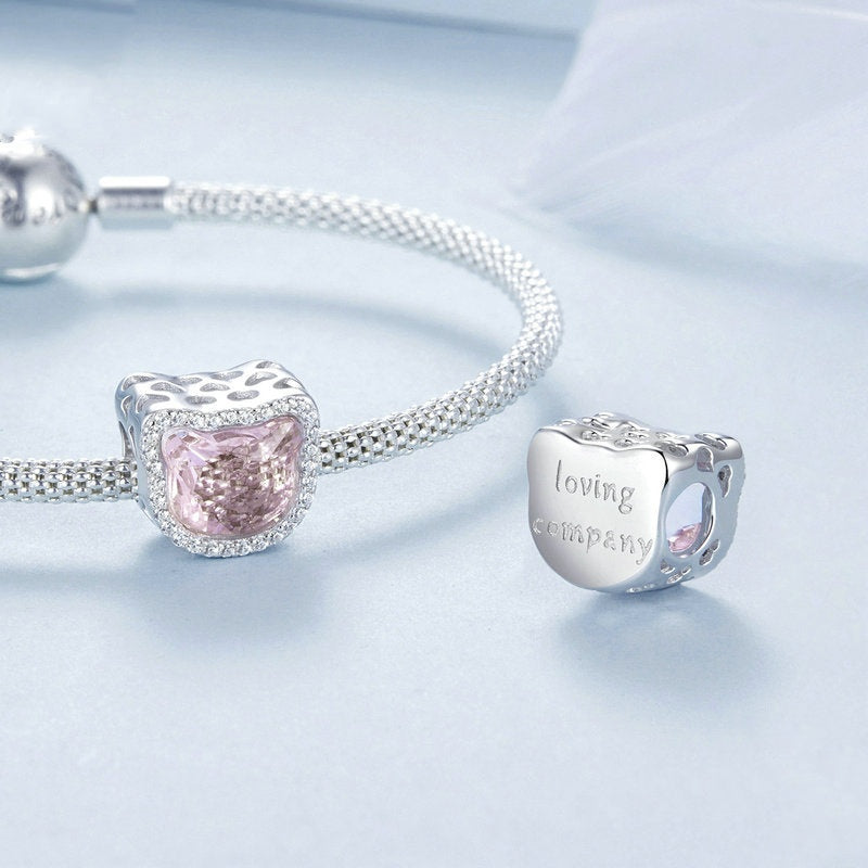 Jorrio Pink Cute Cat Animal Sterling Silver Charm
