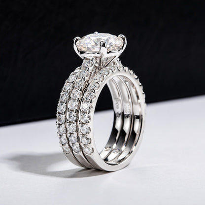 Jorrio handmade 3ct round cut Moissanite D-Color sterling silver wedding ring set
