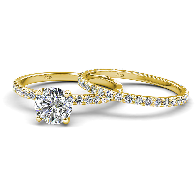 Jorrio handmade round cut destiny D-Color moissanite sterling silver wedding ring set