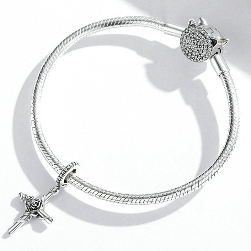 Jorrio Vintage Rose Cross Sterling Silver Charm