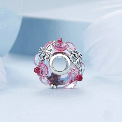 Jorrio Sweet Pink Flower Butterfly Lucite Sterling Silver Charm