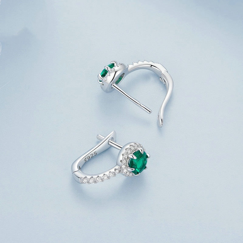 Jorrio Elegance Emerald Round Cut Sterling Silver Earrings