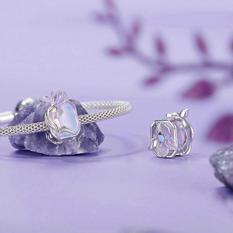 Jorrio Purple Crystal Iris Sweet Sterling Silver Charm